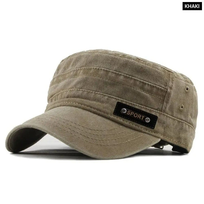 Cotton Washable Flat Sun Proof Military Cap for Men