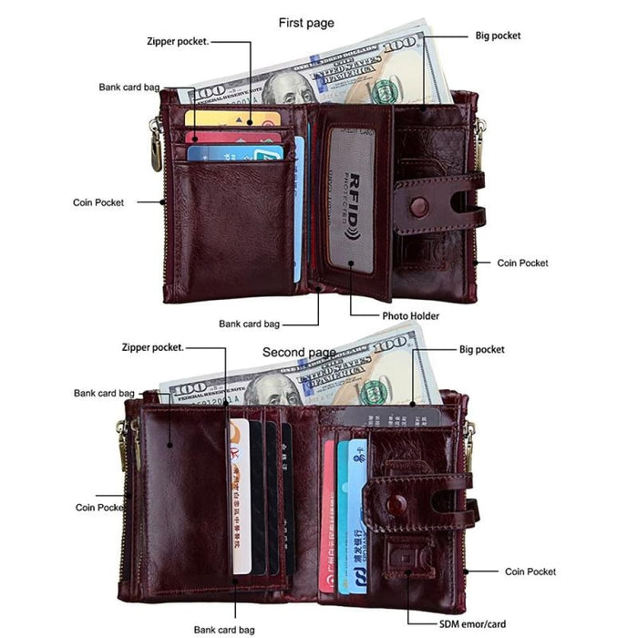 Cowhide Leather Crazy Horse Texture Rfid Blocking Wallet