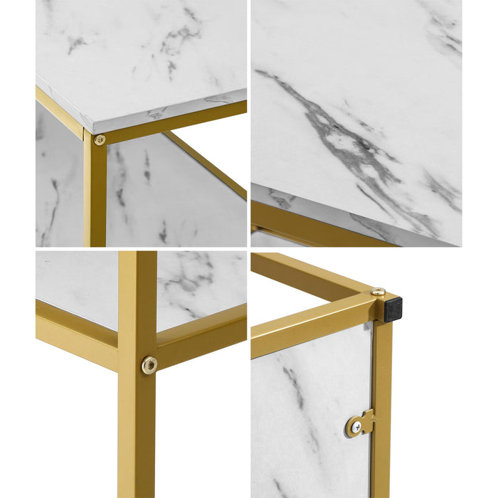 Hall Console Table Metal Hallway Desk Entry Display Wh & Gd Furniture