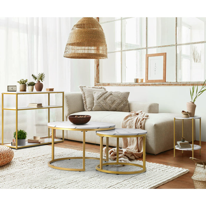 Hall Console Table Metal Hallway Desk Entry Display Wh & Gd Furniture