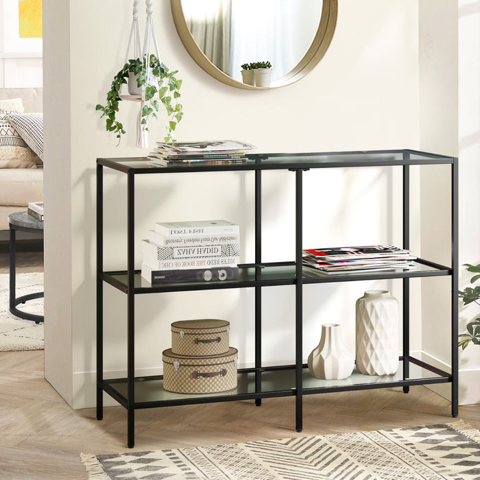 Console Table Tempered Glass Sofa Table Hall Side Entry 3 Shelves Black