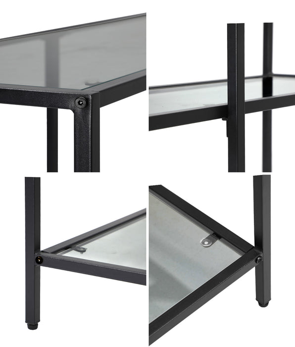 Console Table Tempered Glass Sofa Table Hall Side Entry 3 Shelves Black