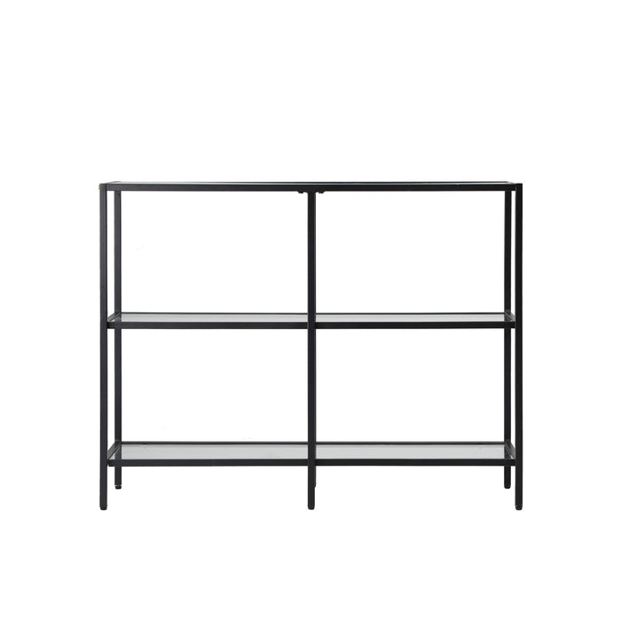 Console Table Tempered Glass Sofa Table Hall Side Entry 3 Shelves Black