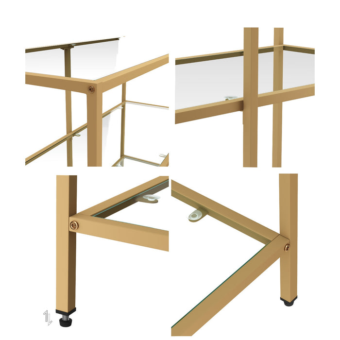 Console Table Tempered Glass Sofa Table Hall Side Entry 3 Shelves Gold