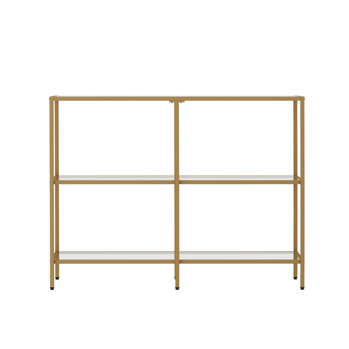 Console Table Tempered Glass Sofa Table Hall Side Entry 3 Shelves Gold