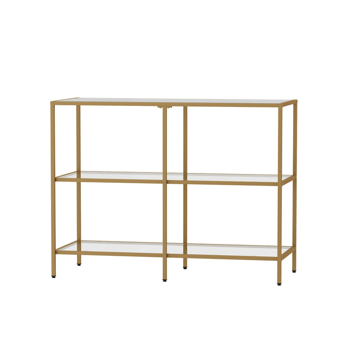 Console Table Tempered Glass Sofa Table Hall Side Entry 3 Shelves Gold