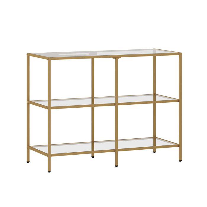 Console Table Tempered Glass Sofa Table Hall Side Entry 3 Shelves Gold