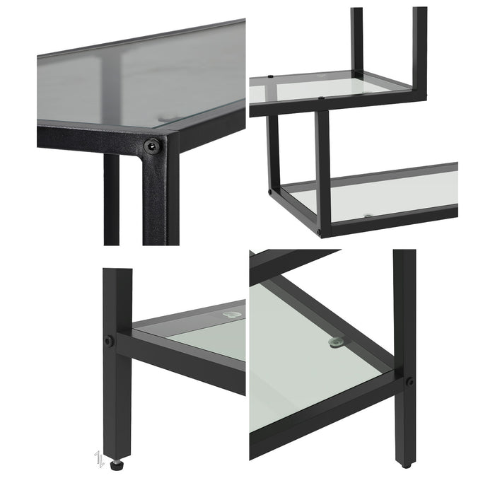 Console Table Tempered Glass Sofa Table Hall Side Entry 4 Shelves Black