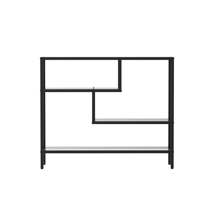 Console Table Tempered Glass Sofa Table Hall Side Entry 4 Shelves Black