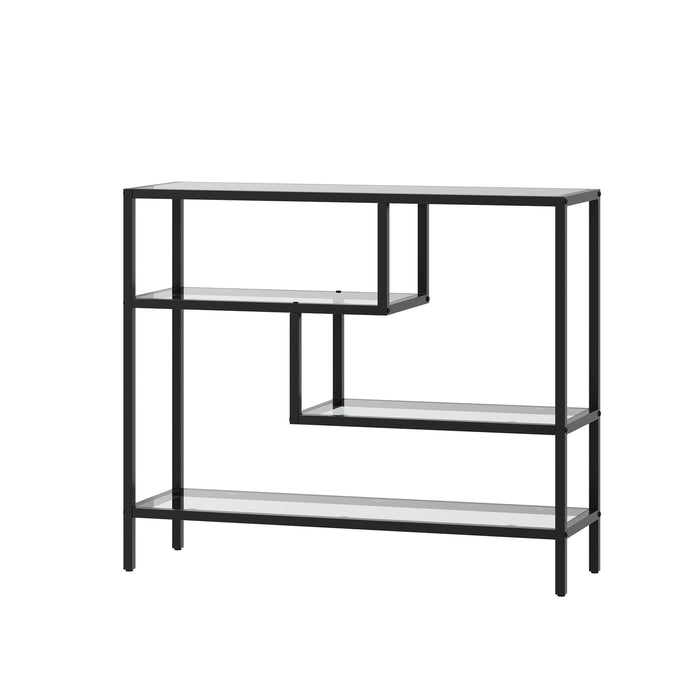 Console Table Tempered Glass Sofa Table Hall Side Entry 4 Shelves Black