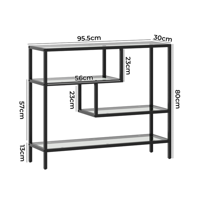 Console Table Tempered Glass Sofa Table Hall Side Entry 4 Shelves Black