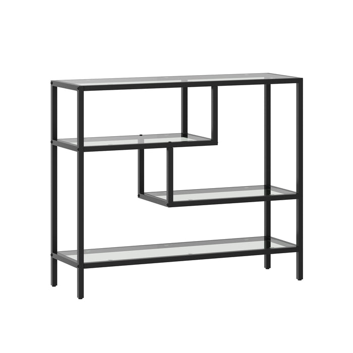Console Table Tempered Glass Sofa Table Hall Side Entry 4 Shelves Black