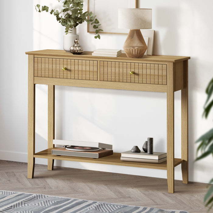100Cm Console Table Hallway Table With 2 Storage Drawer Entry Desk