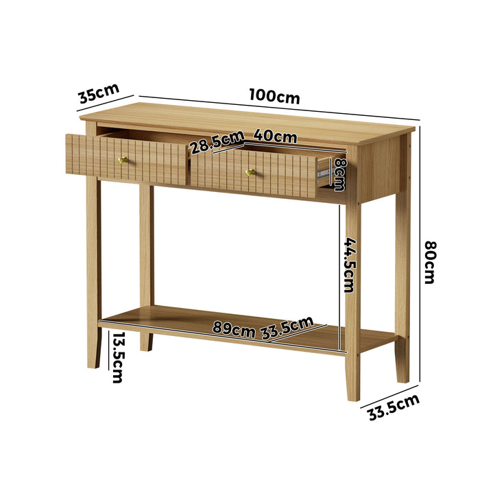 100Cm Console Table Hallway Table With 2 Storage Drawer Entry Desk