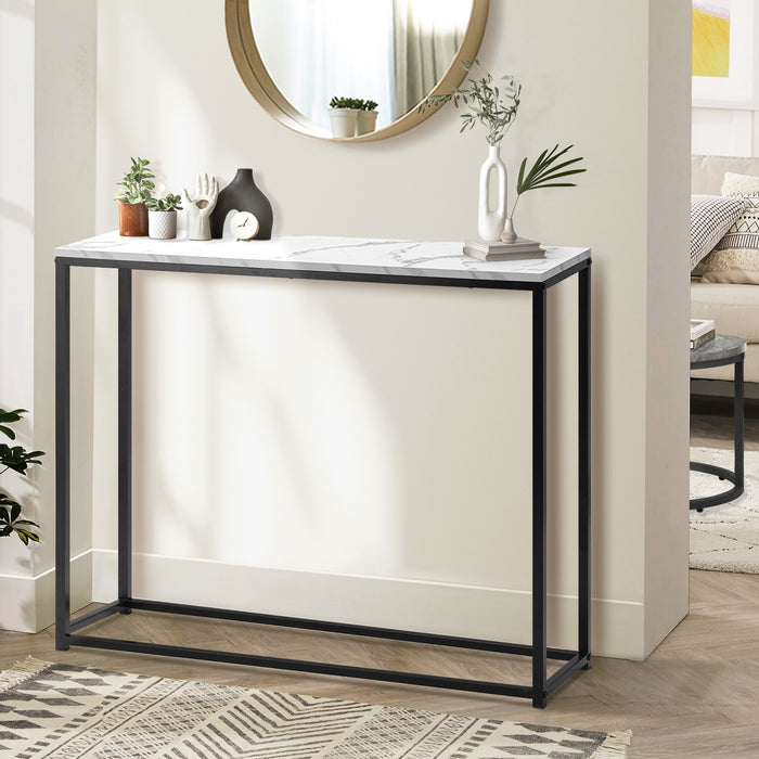 Console Table Marble-Look Iron Hallway Desk Entry Display Black & White