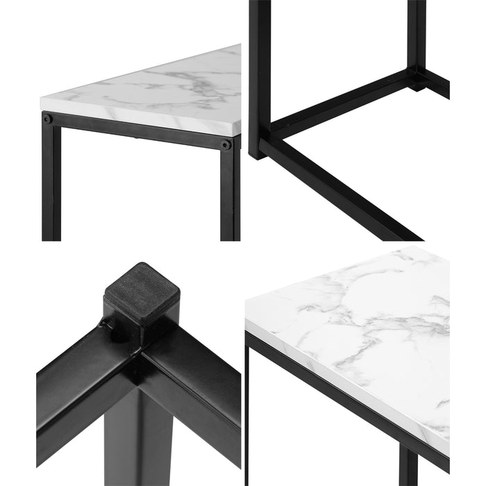 Console Table Marble-Look Iron Hallway Desk Entry Display Black & White