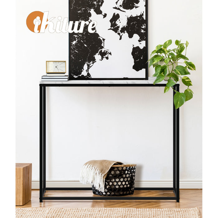 Console Table Marble-Look Iron Hallway Desk Entry Display Black & White
