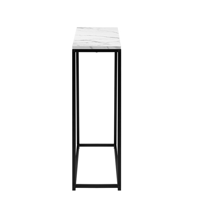 Console Table Marble-Look Iron Hallway Desk Entry Display Black & White