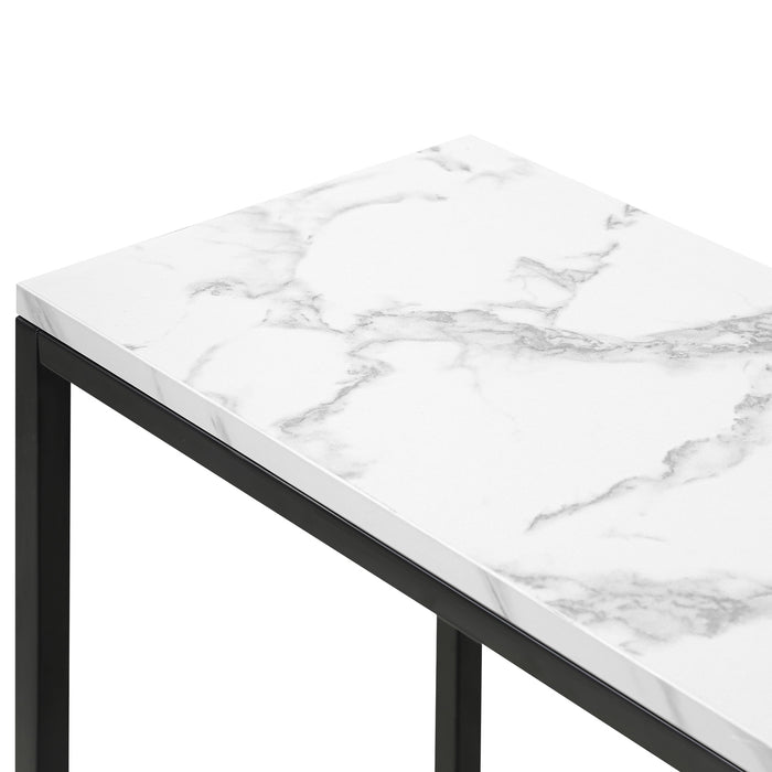 Console Table Marble-Look Iron Hallway Desk Entry Display Black & White