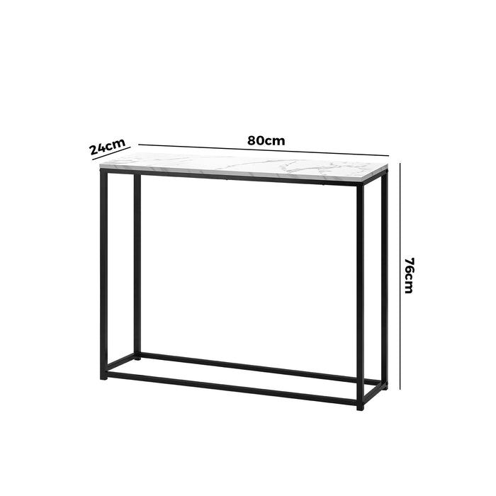 Console Table Marble-Look Iron Hallway Desk Entry Display Black & White