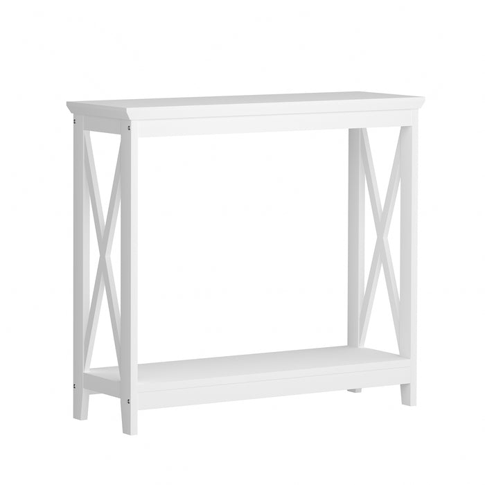 2-Tier Console Table X-Design Wood Sofa Table Hall Side Entry White