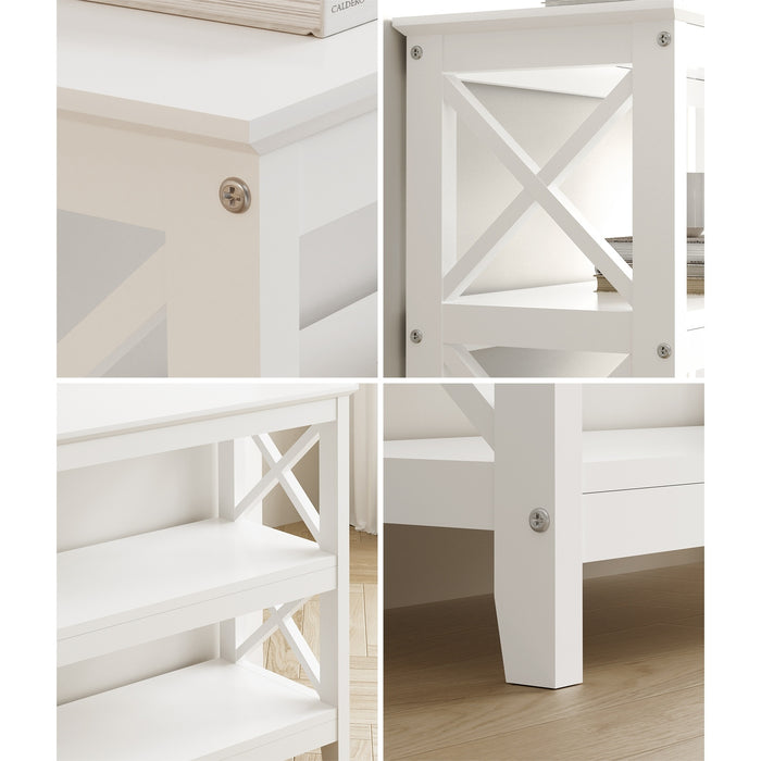 3-Tier Console Table X-Design Wood Sofa Table Hall Side Entry White