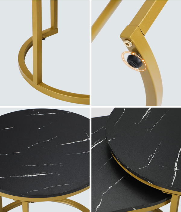 Coffee Table Set Of 2 Nesting Side End Tables Marble Effect Gold Black