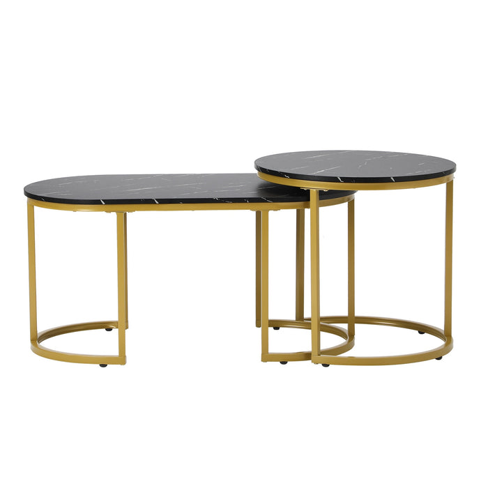 Coffee Table Set Of 2 Nesting Side End Tables Marble Effect Gold Black