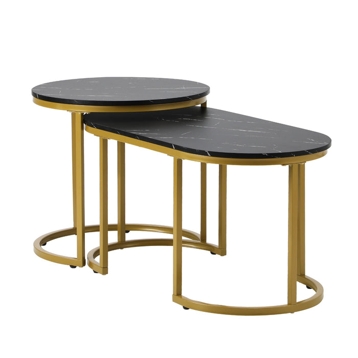Coffee Table Set Of 2 Nesting Side End Tables Marble Effect Gold Black