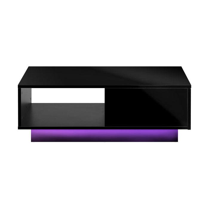 Coffee Table Led Light High Gloss Storage Drawer Modern Furniture