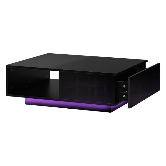Coffee Table Led Light High Gloss Storage Drawer Modern Furniture