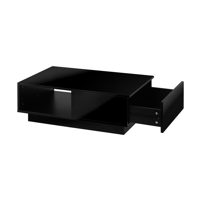 Coffee Table Led Light High Gloss Storage Drawer Modern Furniture Black