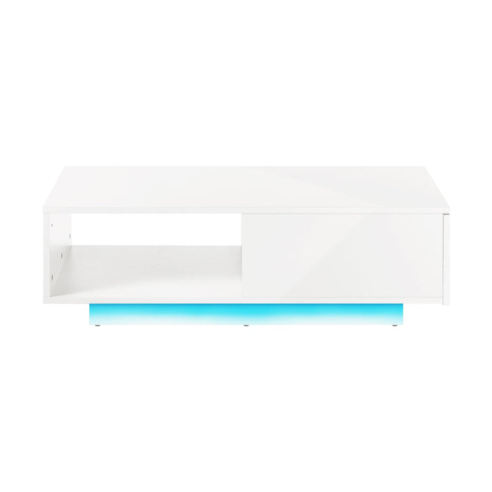 Coffee Table Led Light High Gloss Storage Drawer Modern Furniture