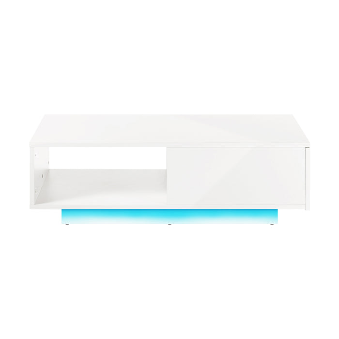 Coffee Table Led Light High Gloss Storage Drawer Modern Furniture White