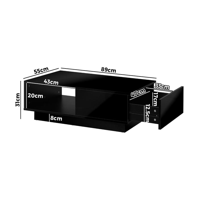 Coffee Table Led Light High Gloss Storage Drawer Modern Furniture