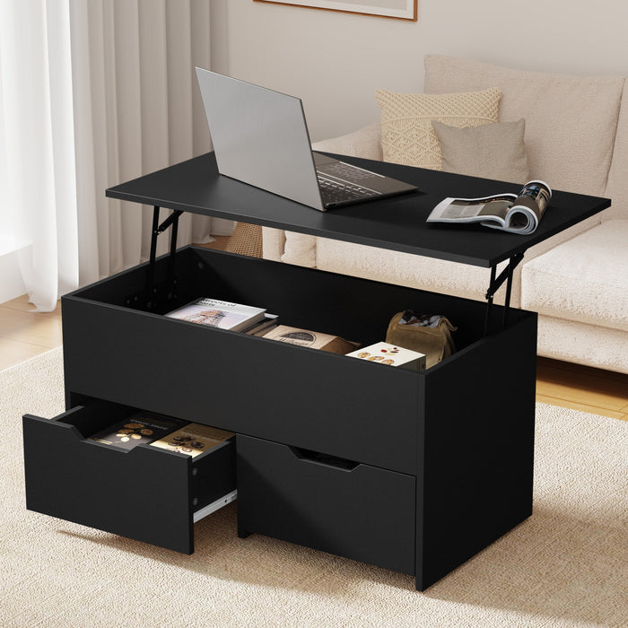 Coffee Table Lift Up Top Hidden Storage Laptop Desk 2 Drawers Black