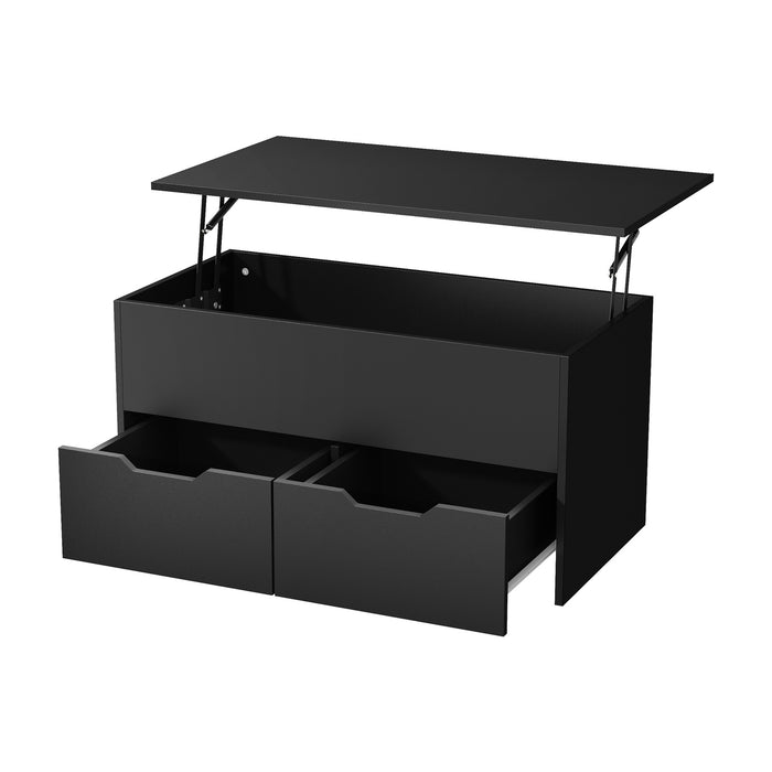 Coffee Table Lift Up Top Hidden Storage Laptop Desk 2 Drawers Black
