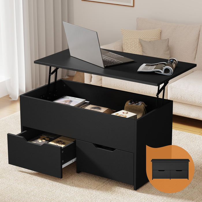 Coffee Table Lift Up Top Hidden Storage Laptop Desk 2 Drawers Black