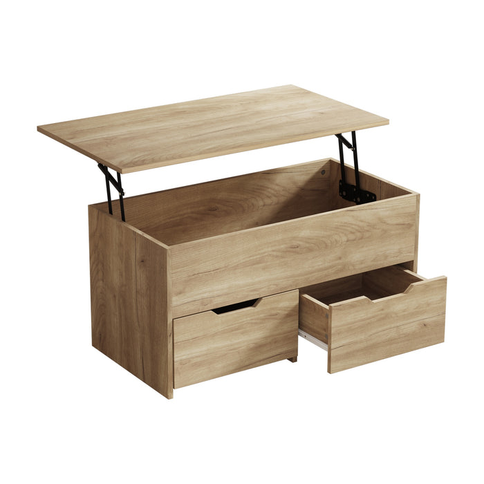 Coffee Table Lift Up Top Hidden Storage Laptop Desk 2 Drawers Natural