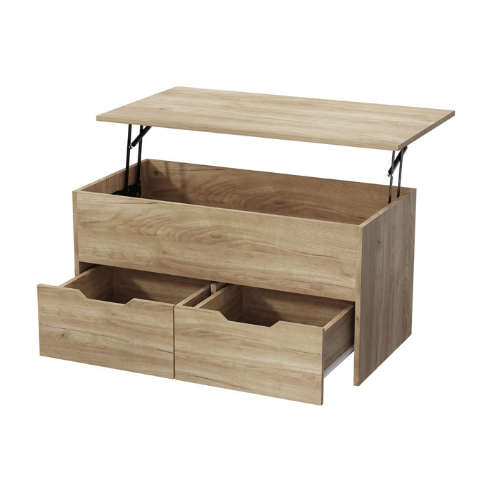 Coffee Table Lift Up Top Hidden Storage Laptop Desk 2 Drawers Natural