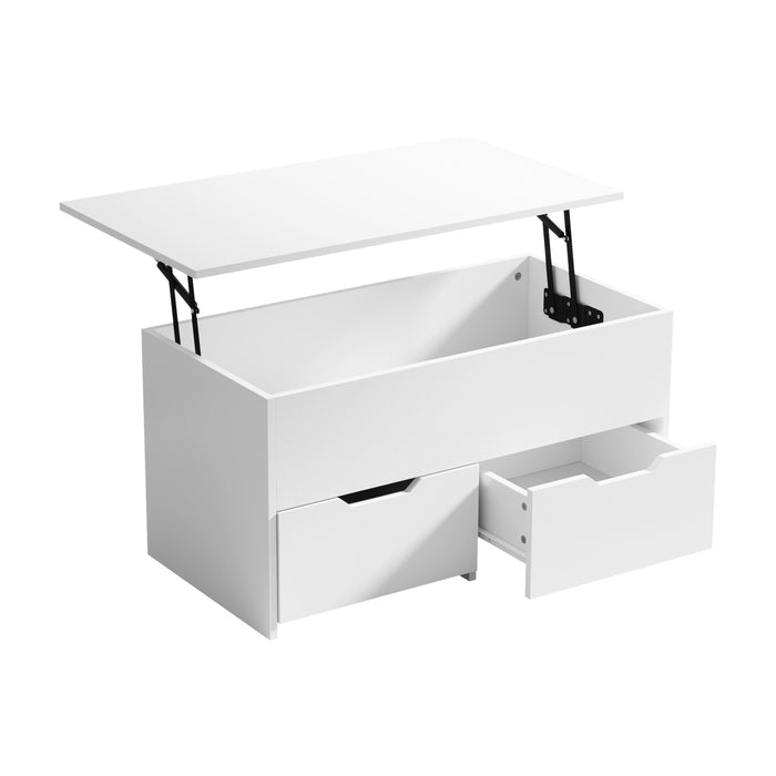 Coffee Table Lift Up Top Hidden Storage Laptop Desk 2 Drawers White