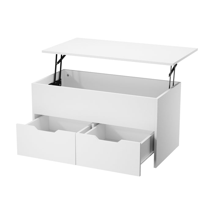 Coffee Table Lift Up Top Hidden Storage Laptop Desk 2 Drawers White