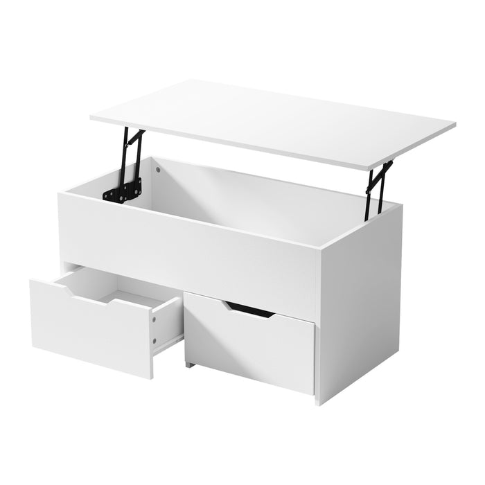 Coffee Table Lift Up Top Hidden Storage Laptop Desk 2 Drawers White