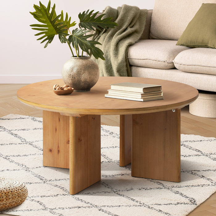 Coffee Table Round Side End Tables Sofa Cafe Desk Wooden Natural