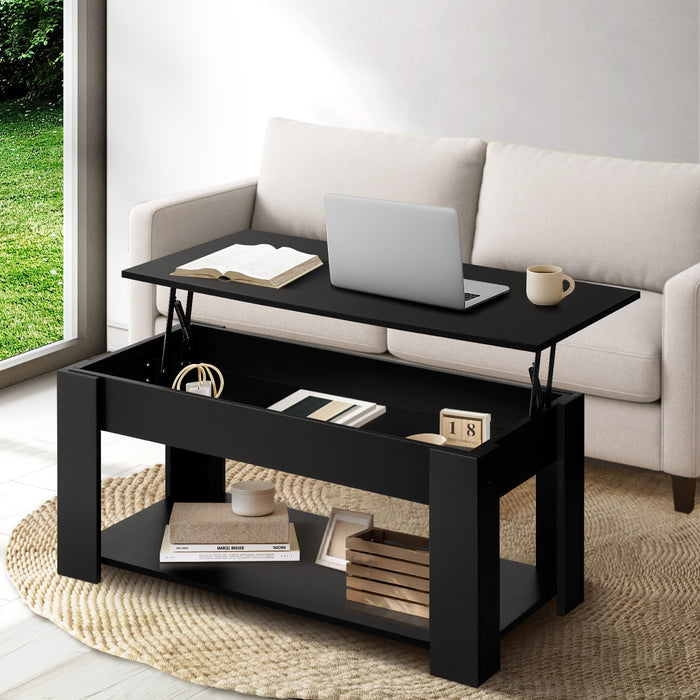 Coffee Table Lift Up Top Modern Table Hidden Book Storage Shelf Display