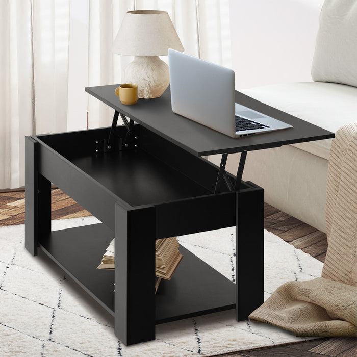 Coffee Table Lift Up Top Modern Tables Hidden Book Storage Black