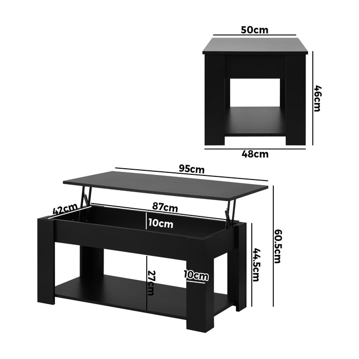 Coffee Table Lift Up Top Modern Tables Hidden Book Storage Black