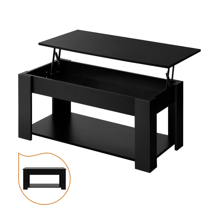 Coffee Table Lift Up Top Modern Table Hidden Book Storage Shelf Display