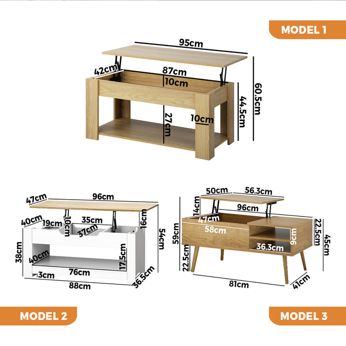 Coffee Table Lift Up Top Modern Table Hidden Book Storage Shelf Display