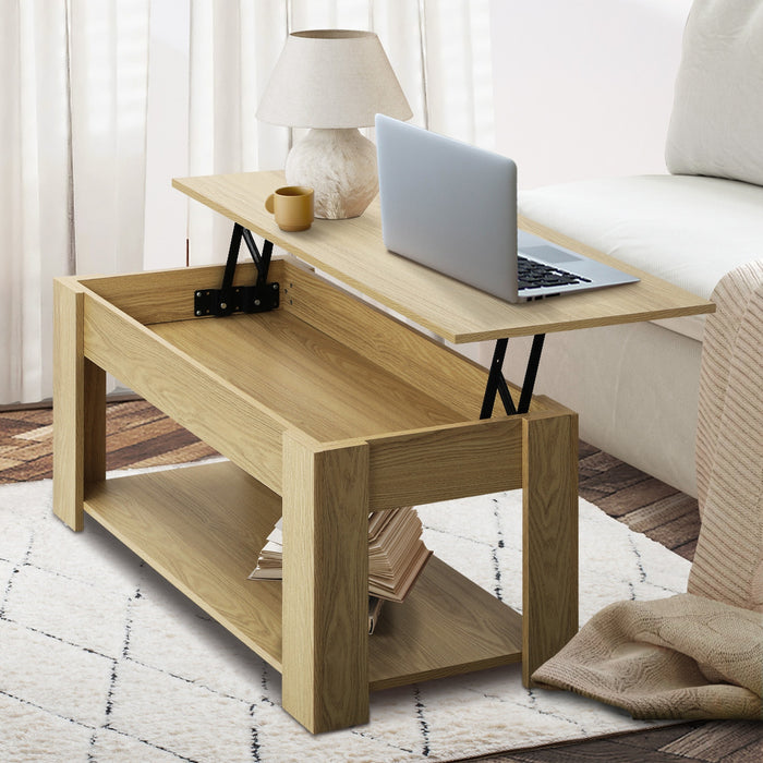 Coffee Table Lift Up Top Modern Tables Hidden Book Storage Natural